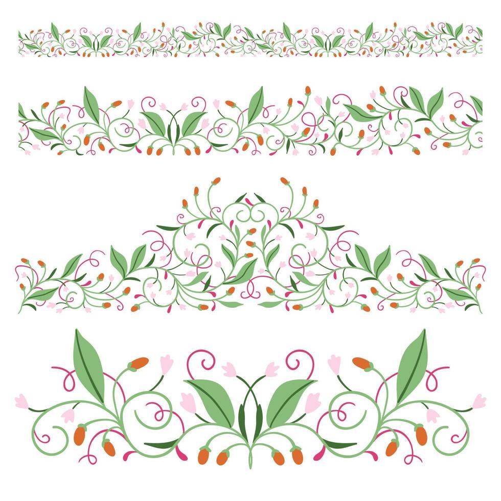 A graceful border with a floral pattern. Flowers, berries, leaves. vector