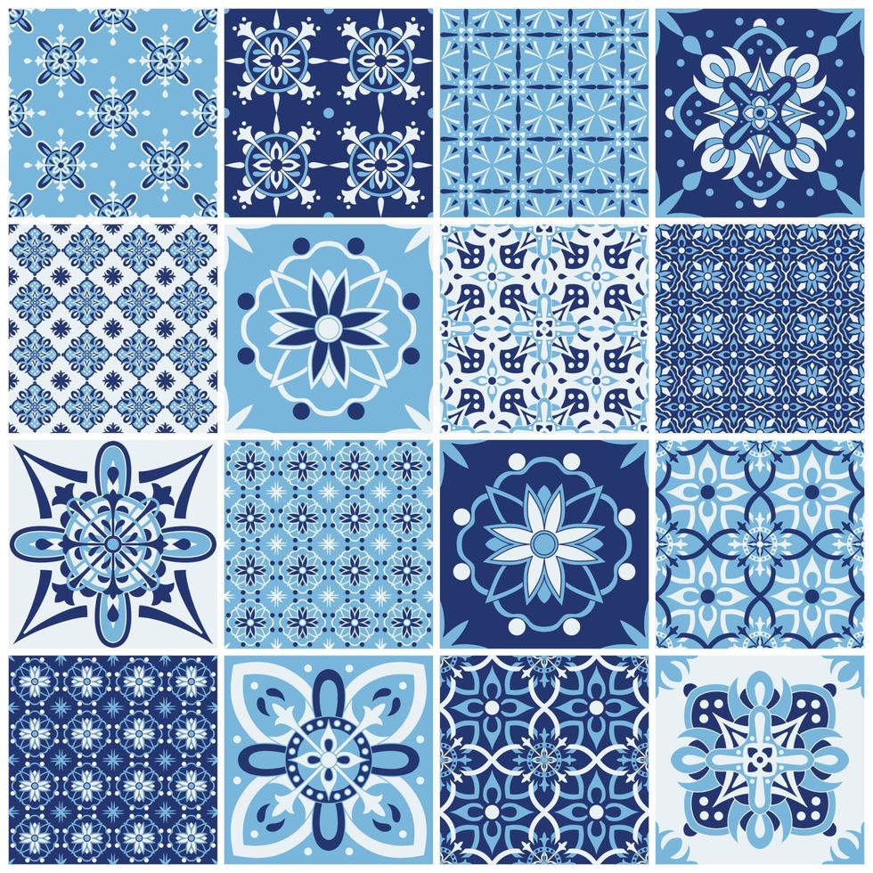 Traditional ornate portuguese tiles azulejos. Vintage pattern for textile design. vector