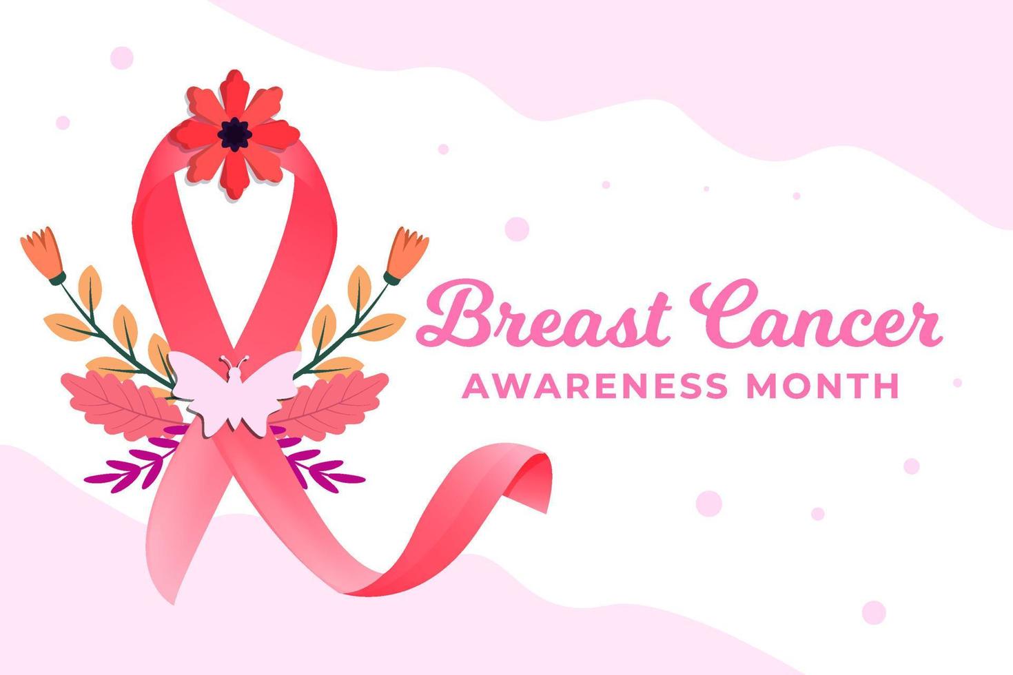 ilustración del mes de concientización sobre el cáncer de mama con cinta de lazo y flores vector