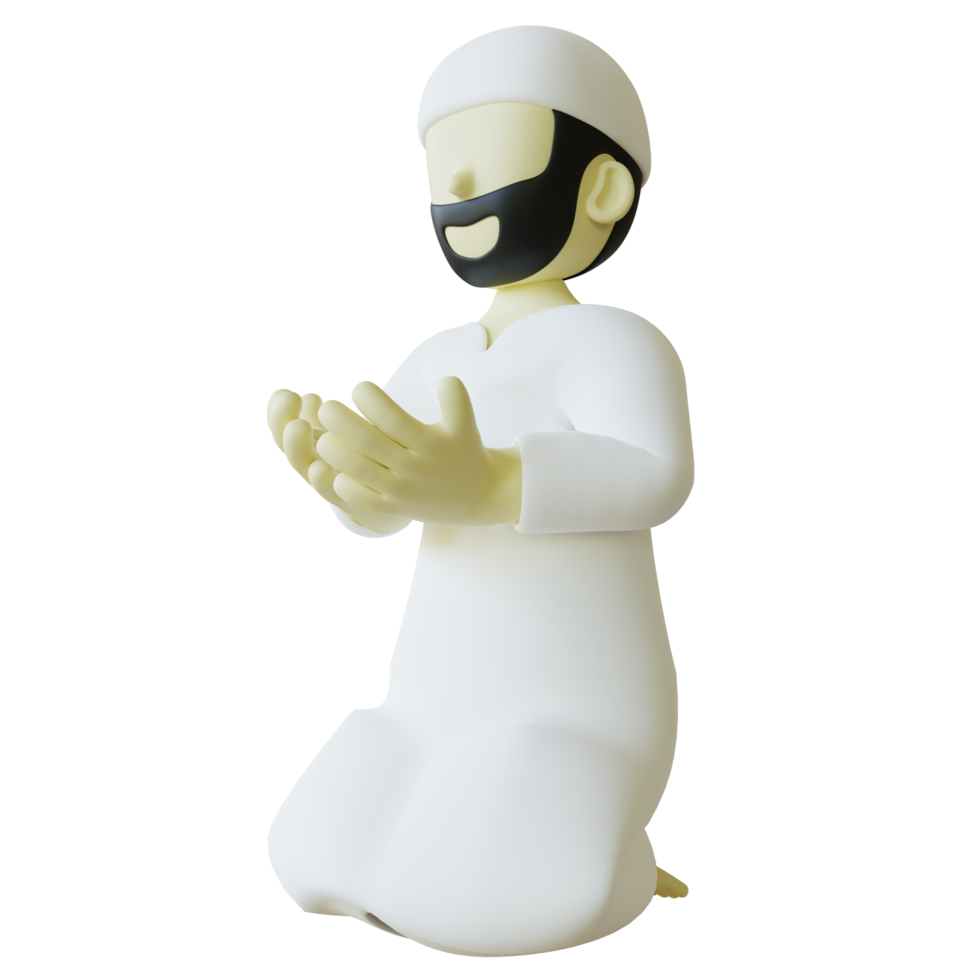 personagem muçulmano 3d estilizado rezando png