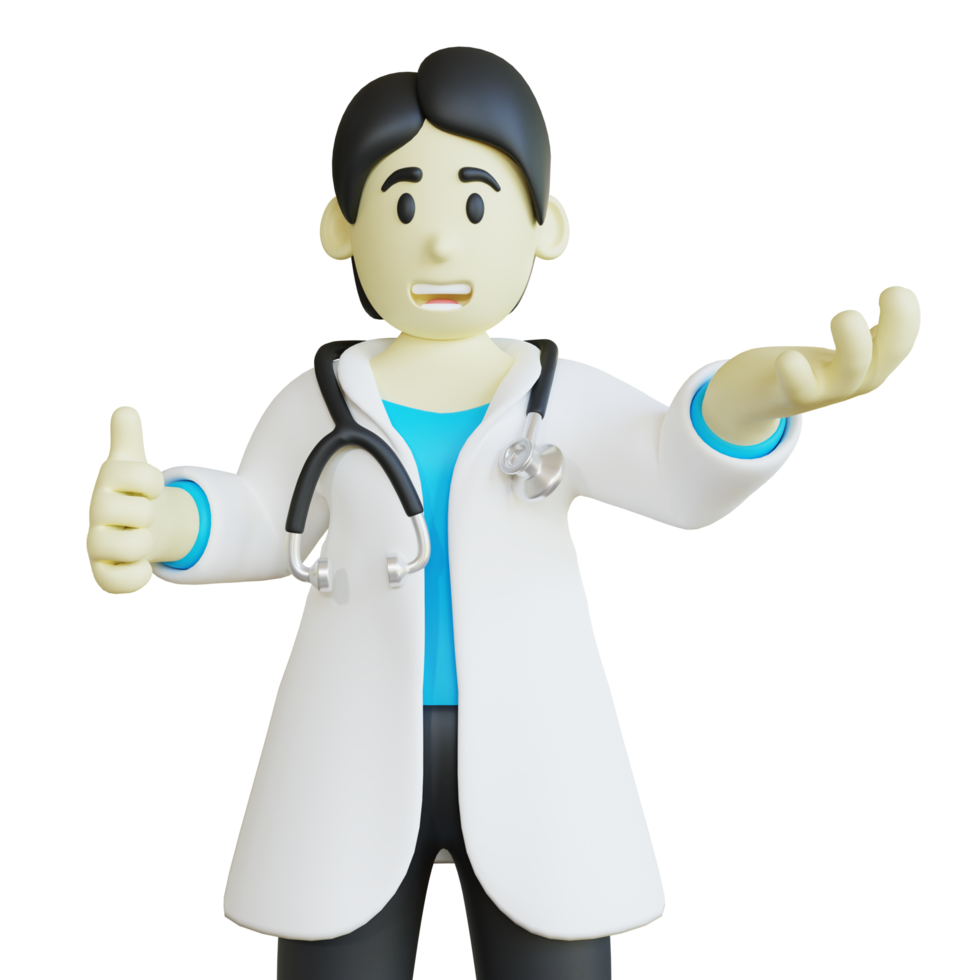 Ilustración de médico 3d con pose de pulgar arriba png