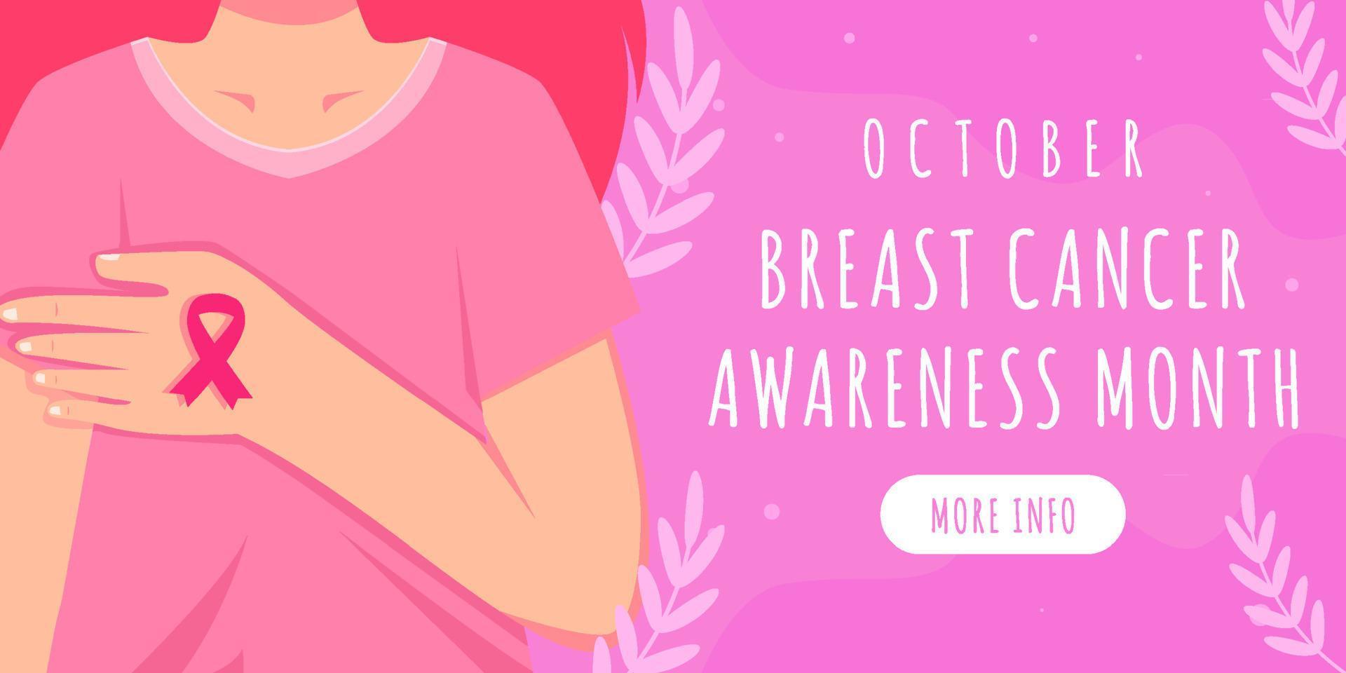 banner horizontal de ilustración de mes de concientización sobre cáncer de mama plano vector