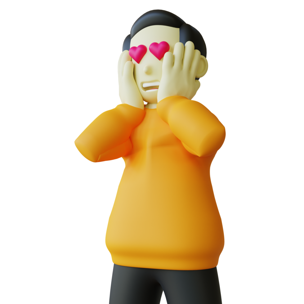 personnage 3d stylisé étonné de la vue latérale png