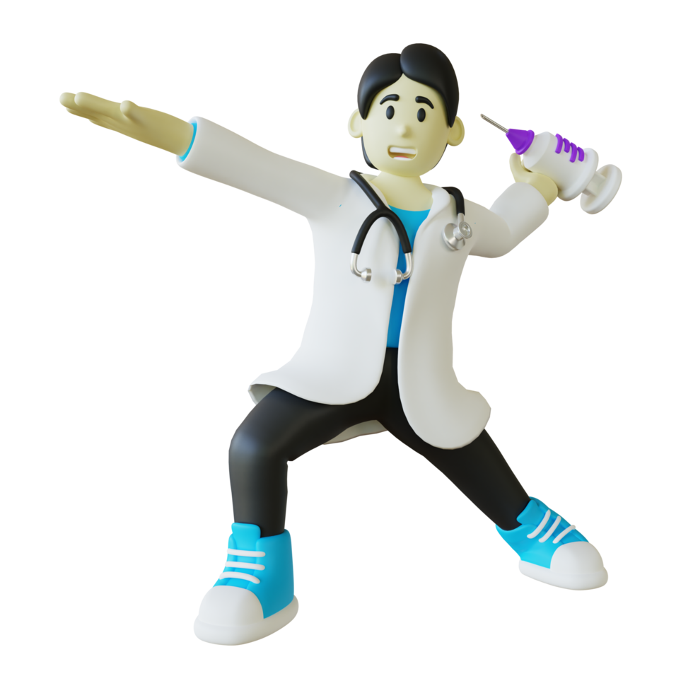 3d ilustración de doctor lanzando jeringa png