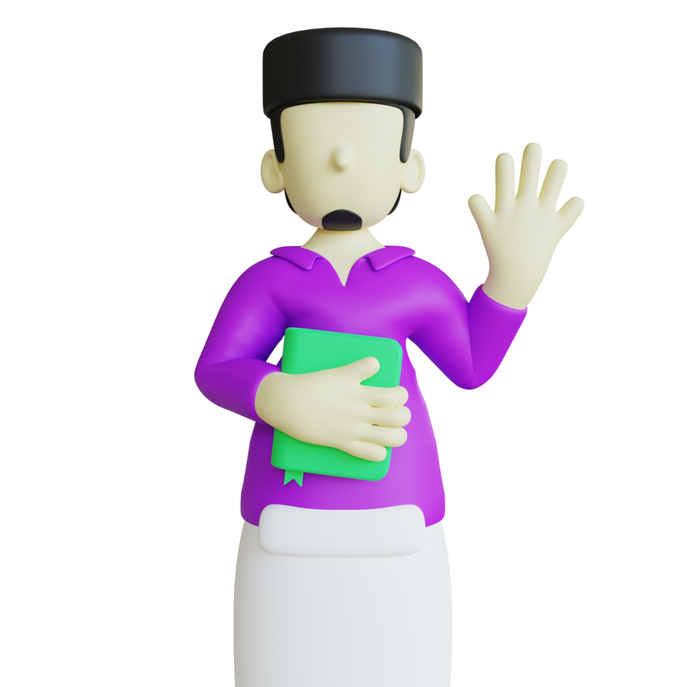 Stylized 3D Muslim Character Holding Quran png