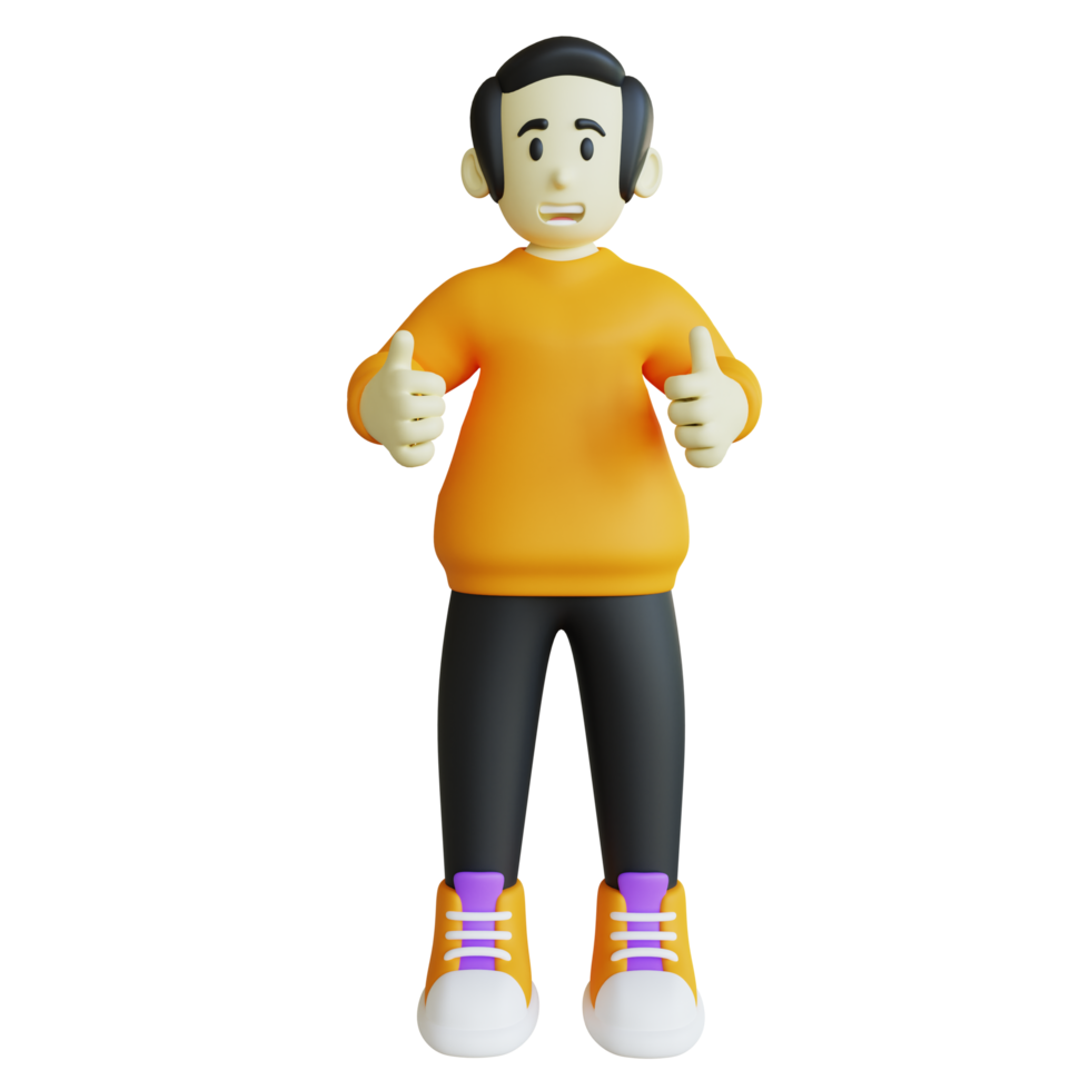 personaje 3d estilizado haciendo pose de pulgar hacia arriba png