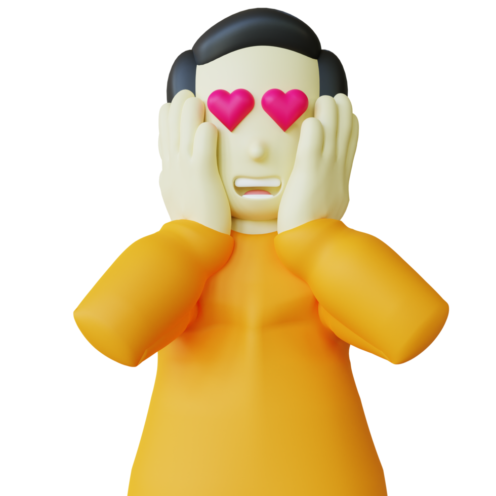 Stylized 3D Character Falling in Love Gesture png