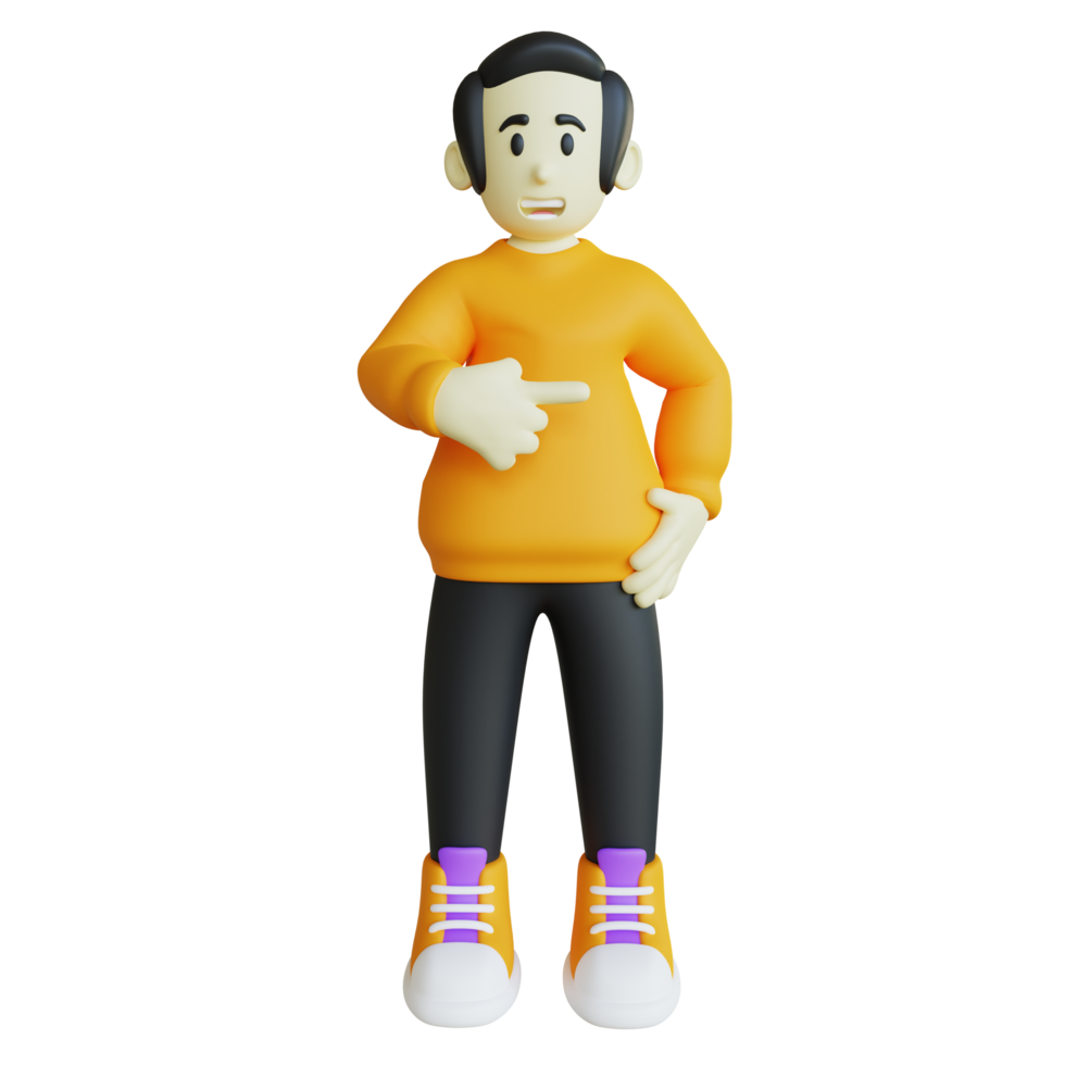 3D Character Pointing to Right Pose png