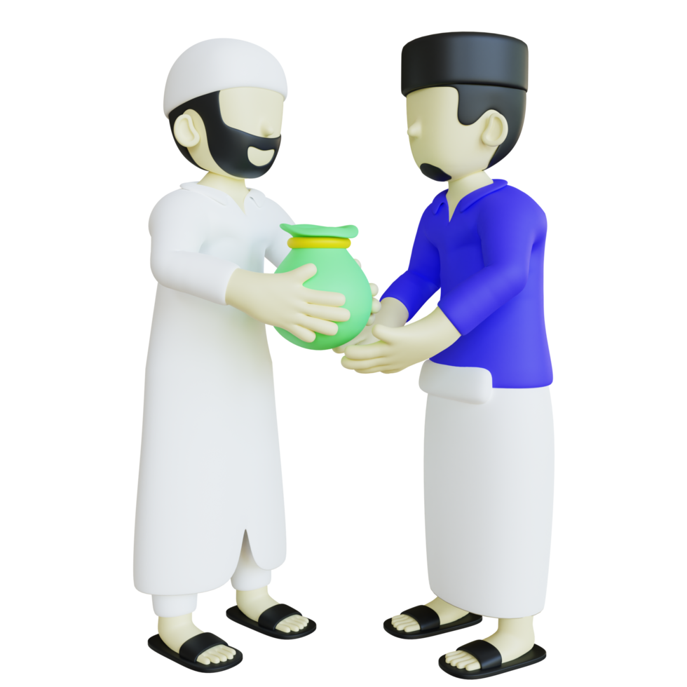 personnage 3d stylisé musulman donnant la zakat ou un don png