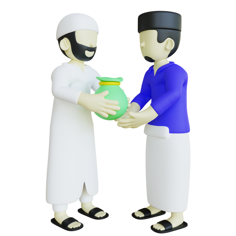 Stylized 3D Character Muslim Giving Zakat or Donation png
