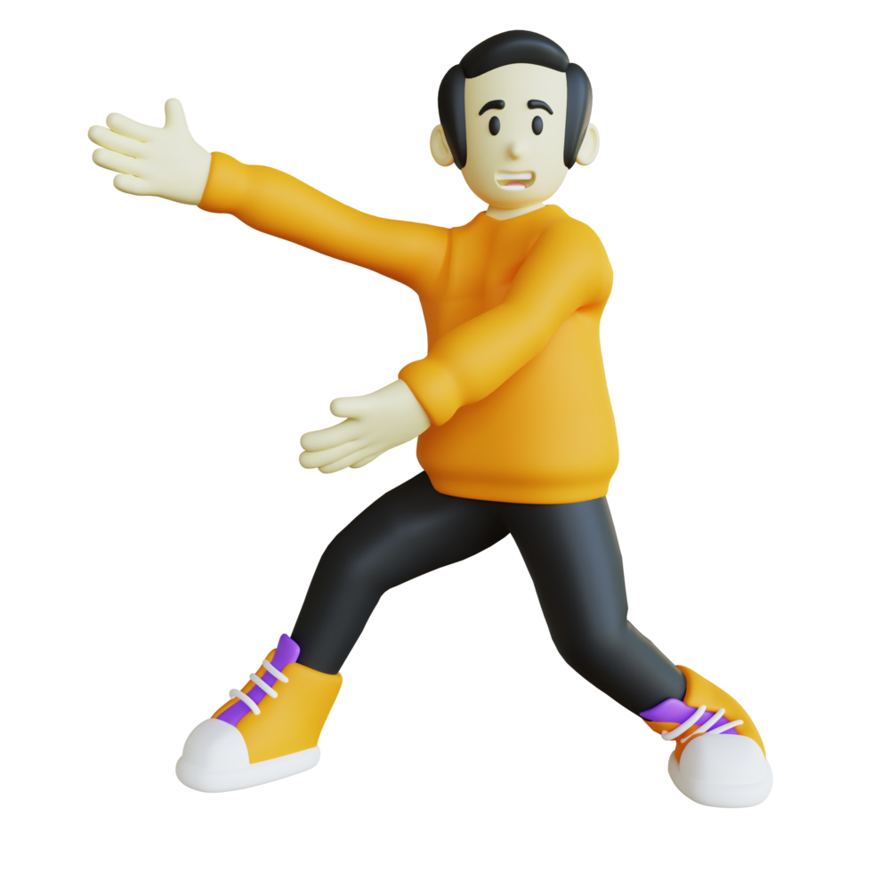 personnage 3d stylisé pointant la main vers la pose de gauche png