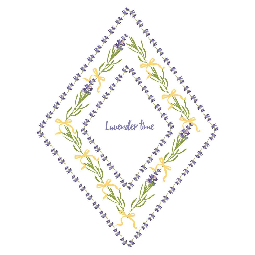 Set violet Lavender beautiful floral frames template in flat watercolor style isolated on white background for decorative design, wedding card, invitation, travel flayer. Botanical illustration vector