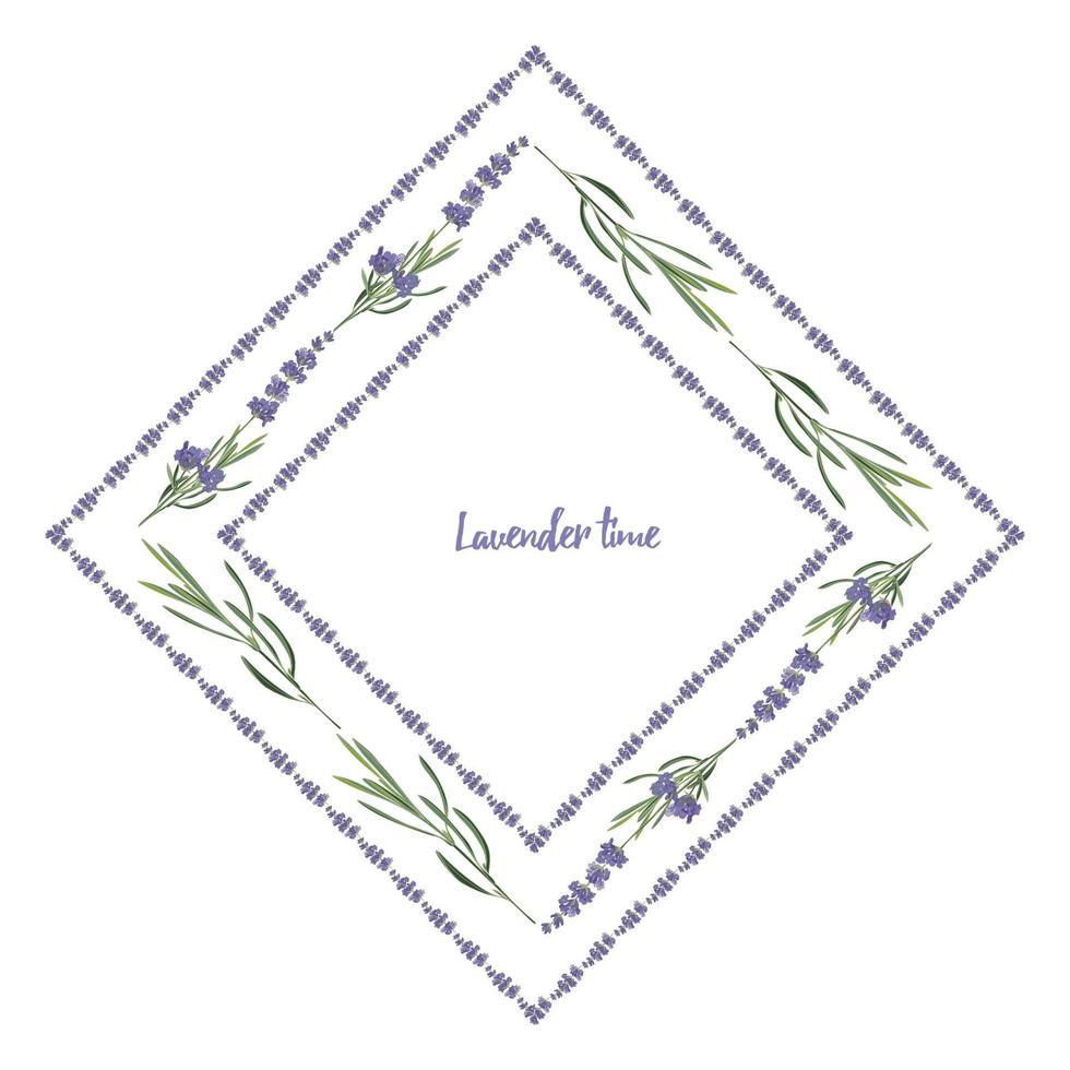Set violet Lavender beautiful floral frames template in vector watercolor style isolated on white background for decorative design, wedding card, invitation, travel flayer. Botanical illustration