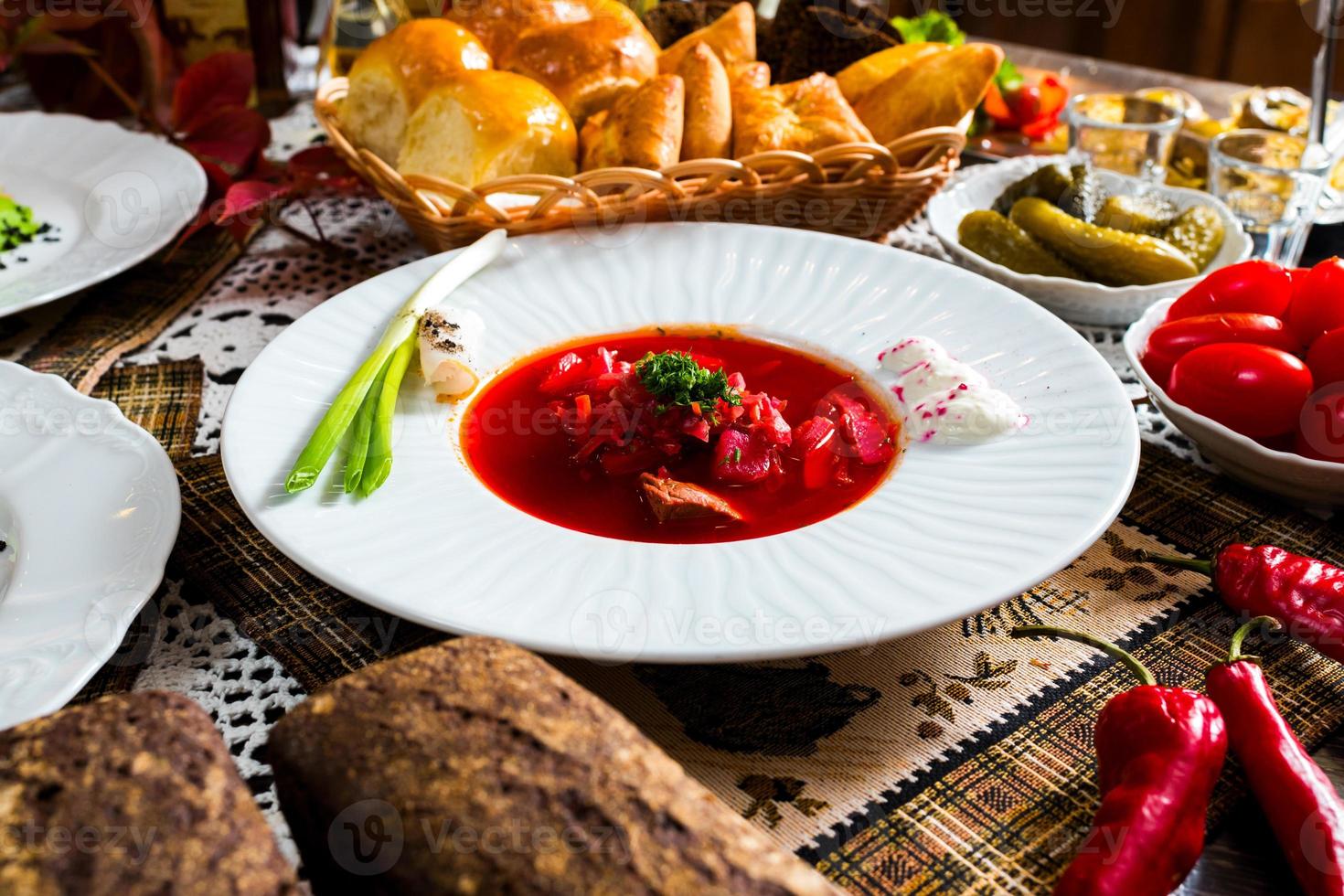 Ukrainian borsch with pampushkas photo