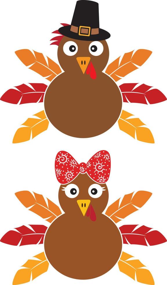 Cute Turkey, Happy Fall, Thanksgiving Day, Happy Harvest, Vector Illustration File