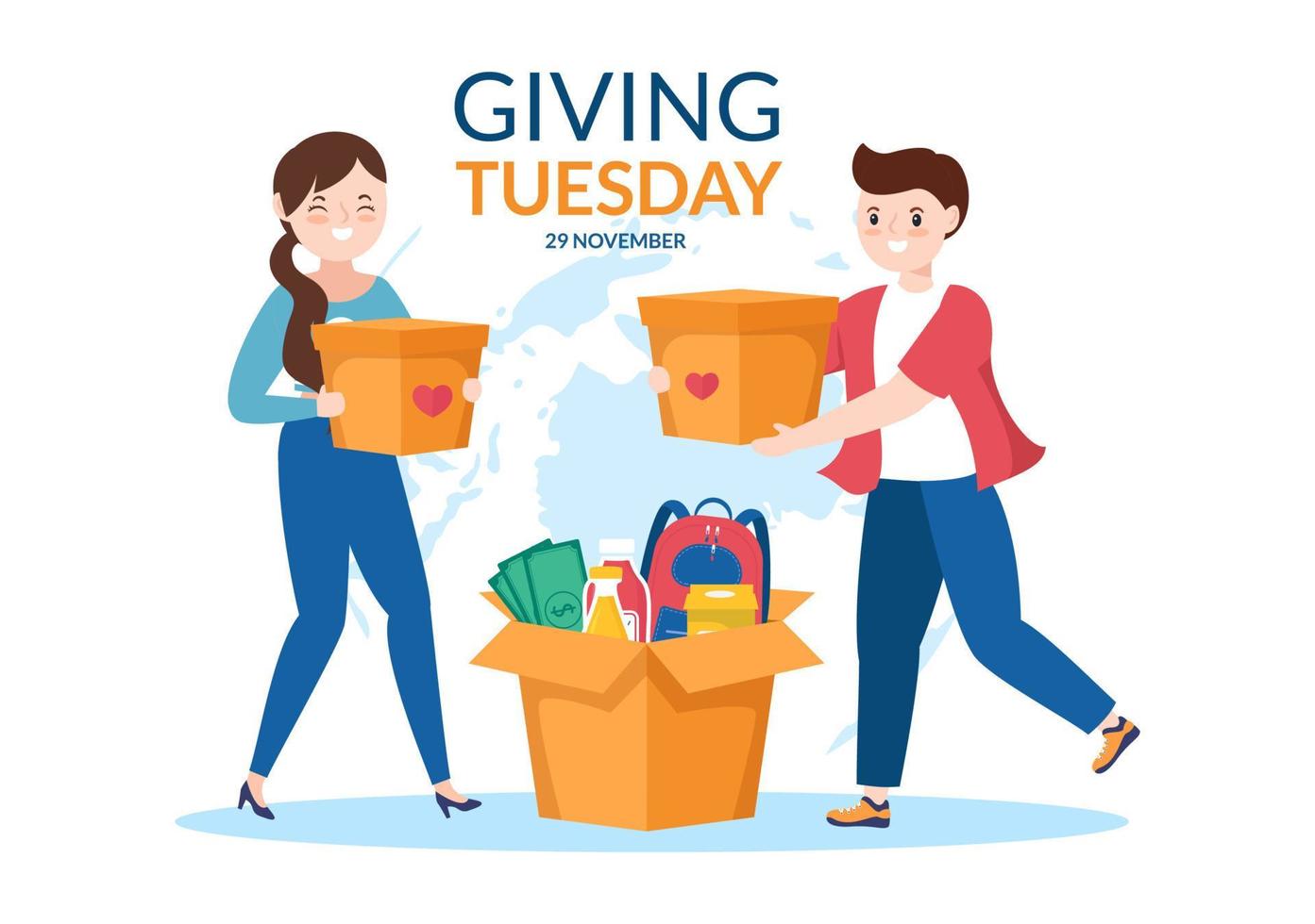 Happy Giving Tuesday Celebration with Give gifts to Encourage People to Donate in Hand Drawn Cartoon Flat Illustration vector