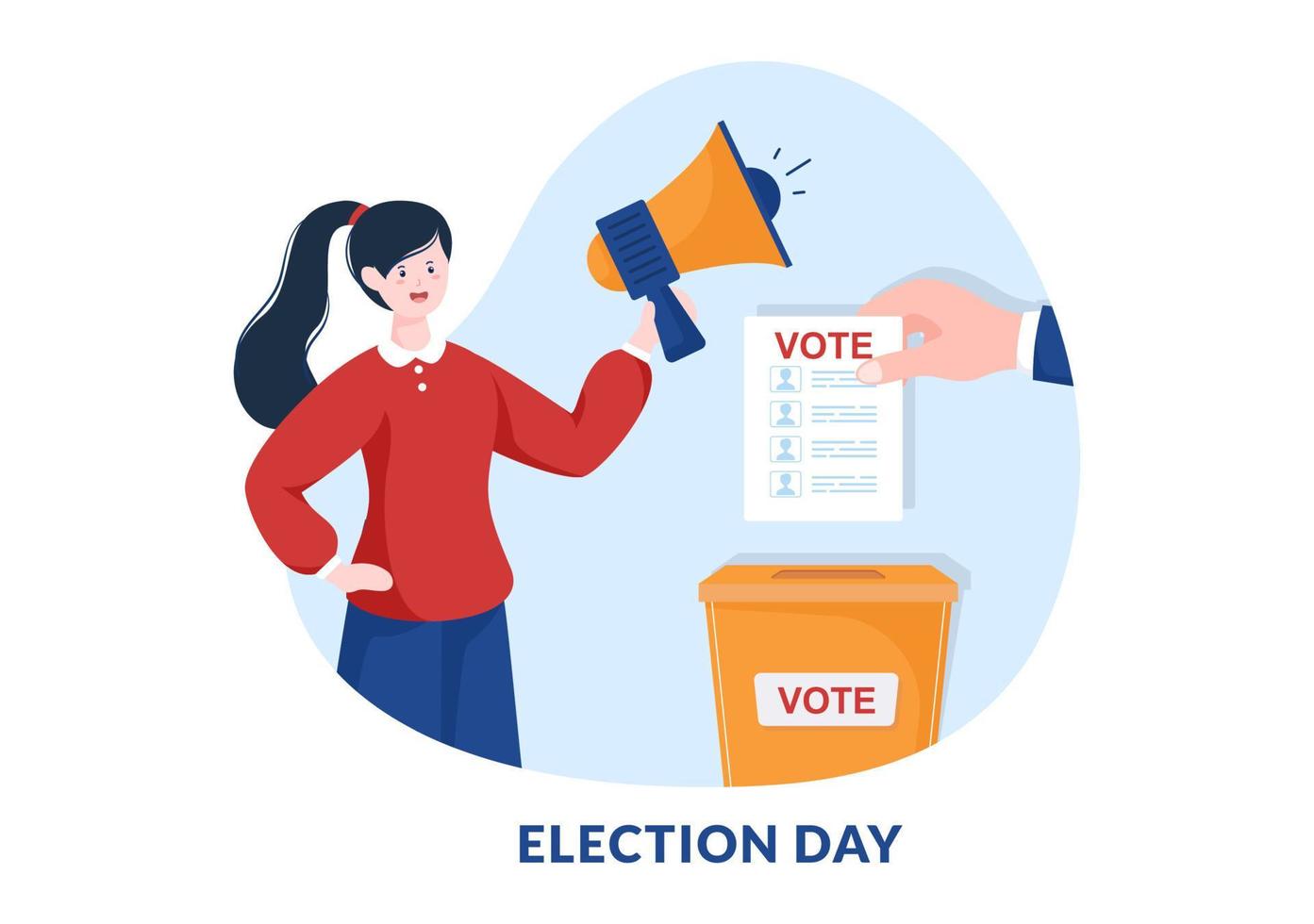 Election Day Political Hand Drawn Cartoon Flat Illustration with Voters Casting Ballots at Polling Place in United States Suitable for Poster or Campaign vector