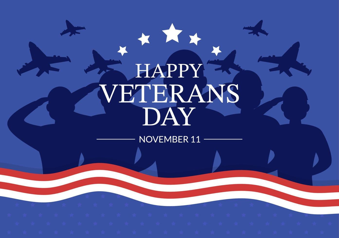 Veterans Day on November 11 Template Hand Drawn Cartoon Flat Illustration with USA Flag and Army to Honoring All Who Served vector