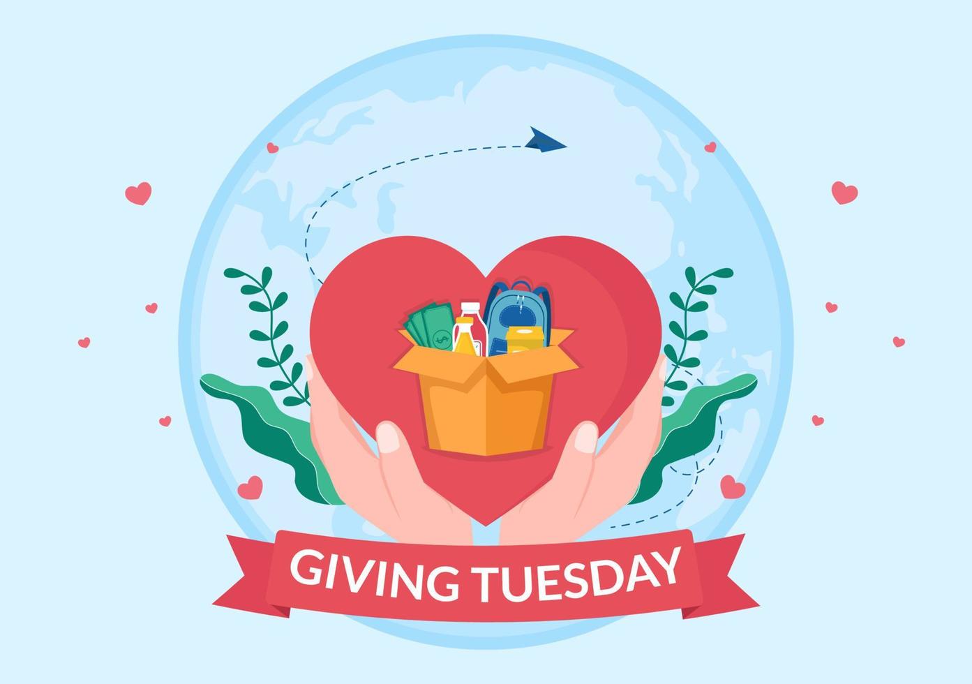 Happy Giving Tuesday Celebration with Give gifts to Encourage People to Donate in Hand Drawn Cartoon Flat Illustration vector