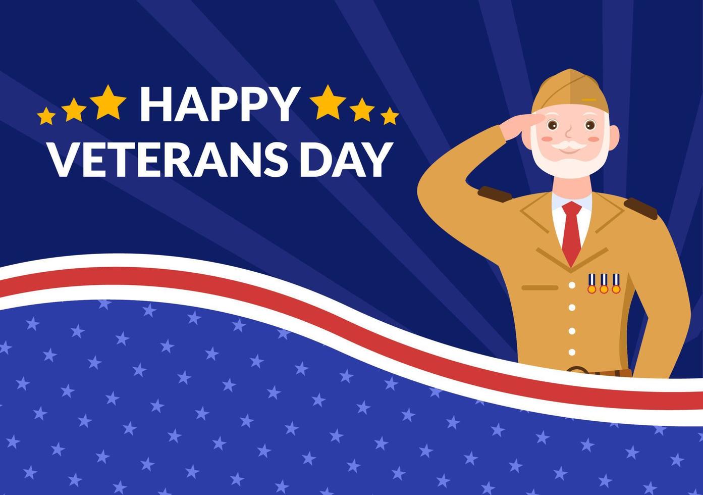 Veterans Day on November 11 Template Hand Drawn Cartoon Flat Illustration with USA Flag and Army to Honoring All Who Served vector