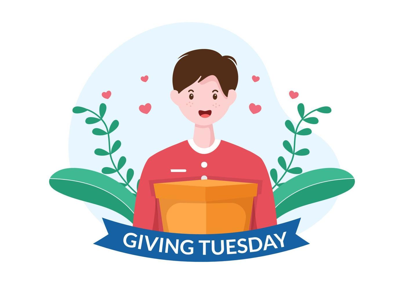 Happy Giving Tuesday Celebration with Give gifts to Encourage People to Donate in Hand Drawn Cartoon Flat Illustration vector