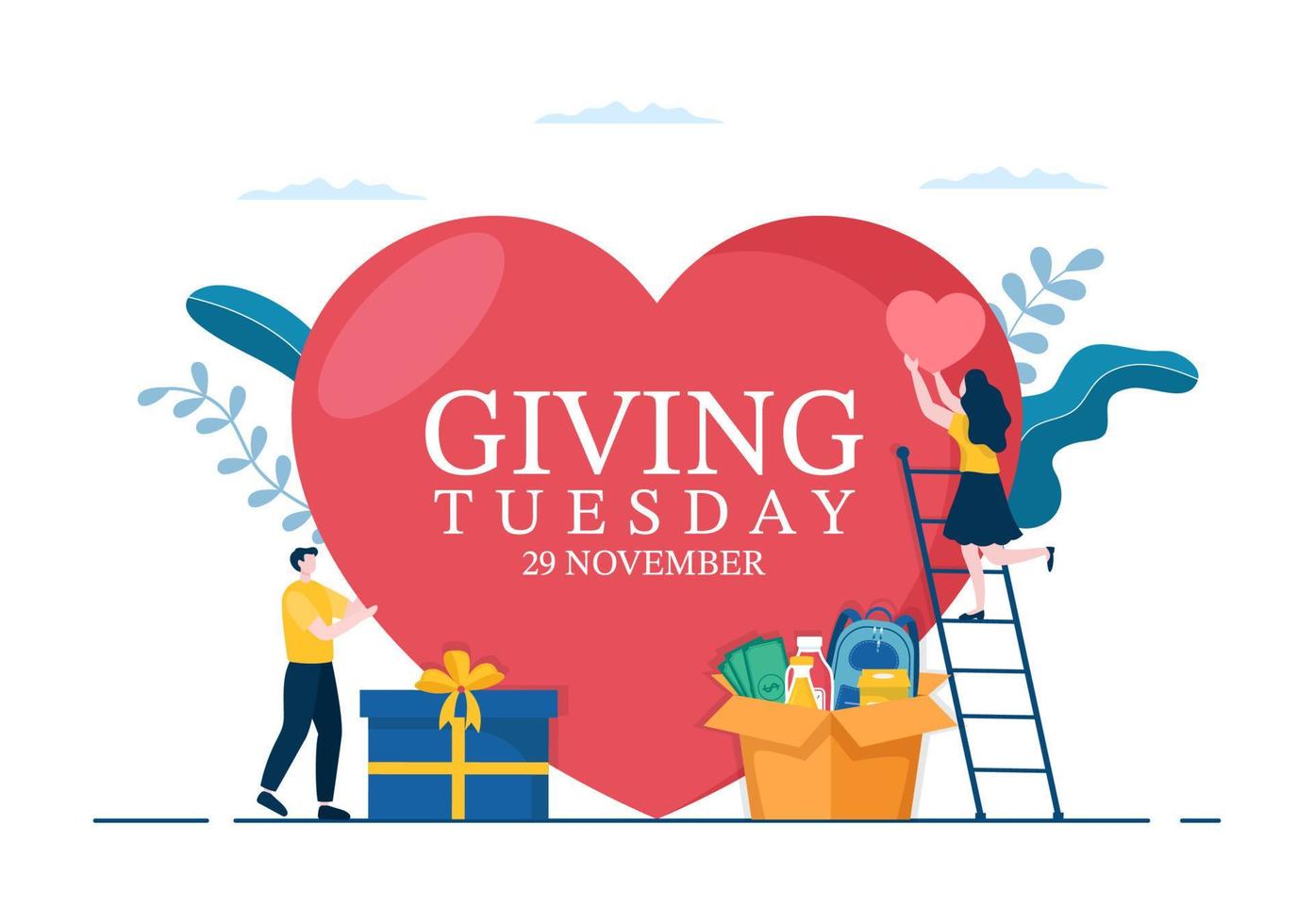 Happy Giving Tuesday Celebration with Give gifts to Encourage People to Donate in Hand Drawn Cartoon Flat Illustration vector