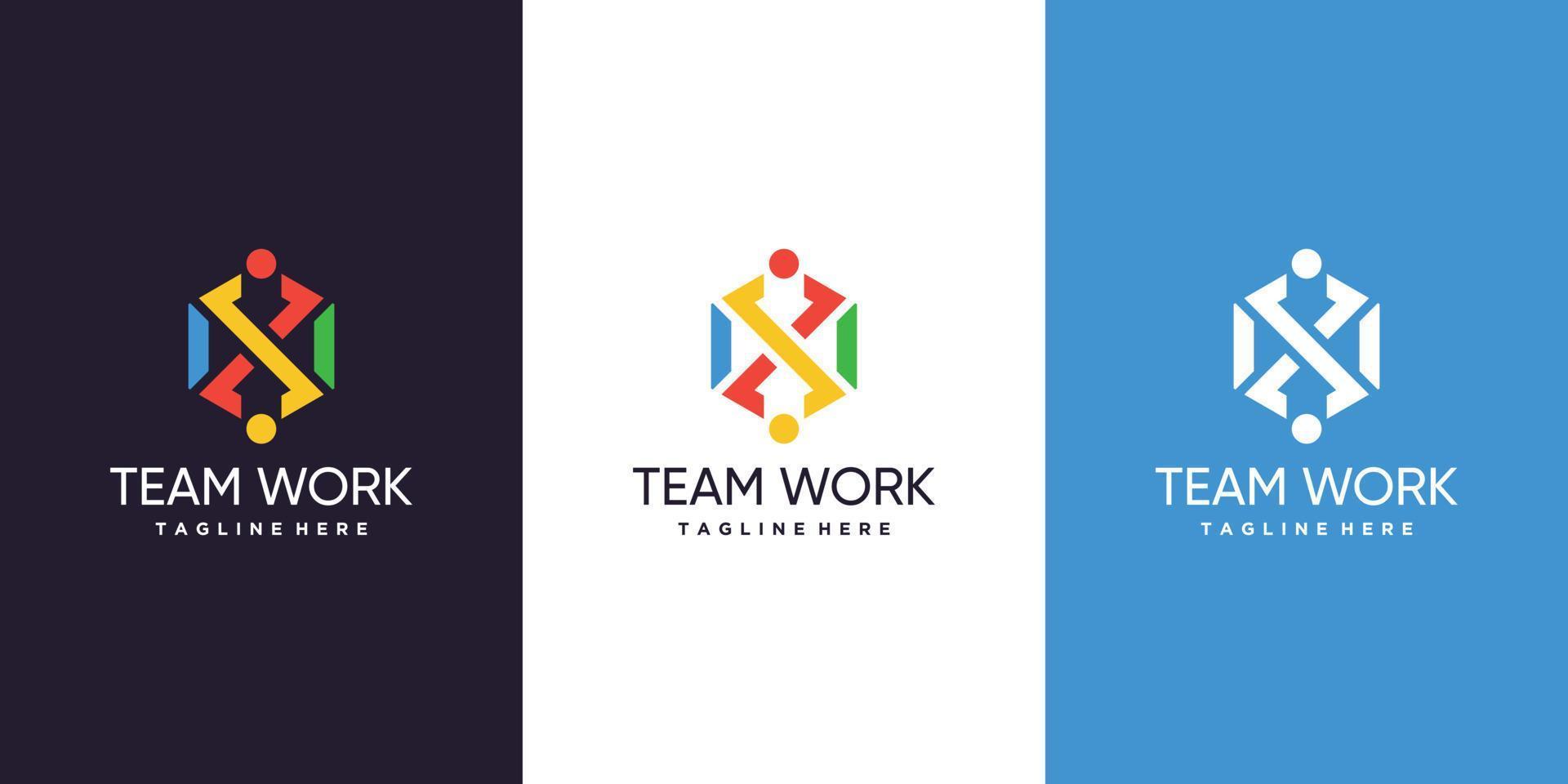 Team work logo design with modern style Premium Vector