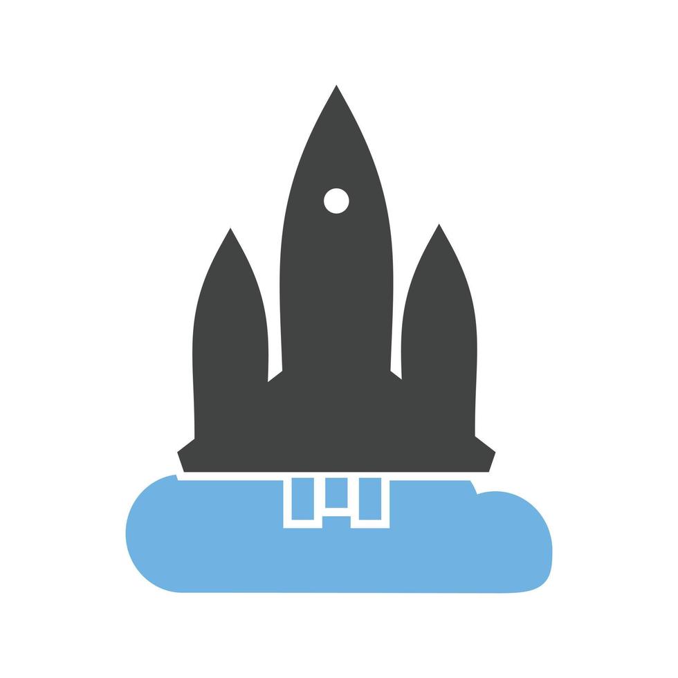 cohete lanzado glifo icono azul y negro vector