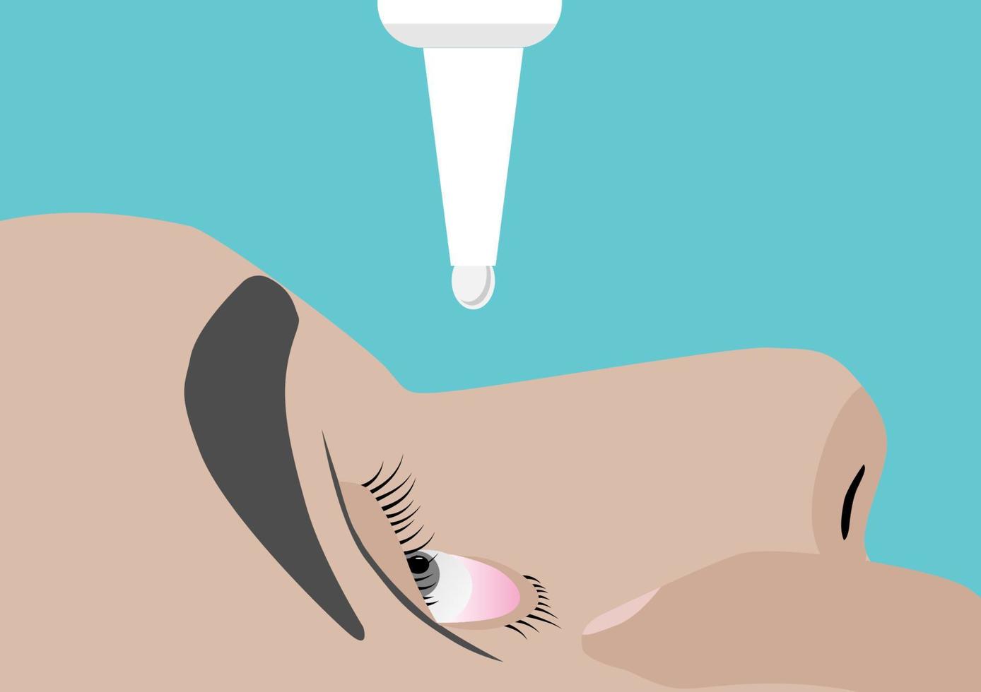 Man using finger opening eyelid and applying eyedropper. Vector illustration.