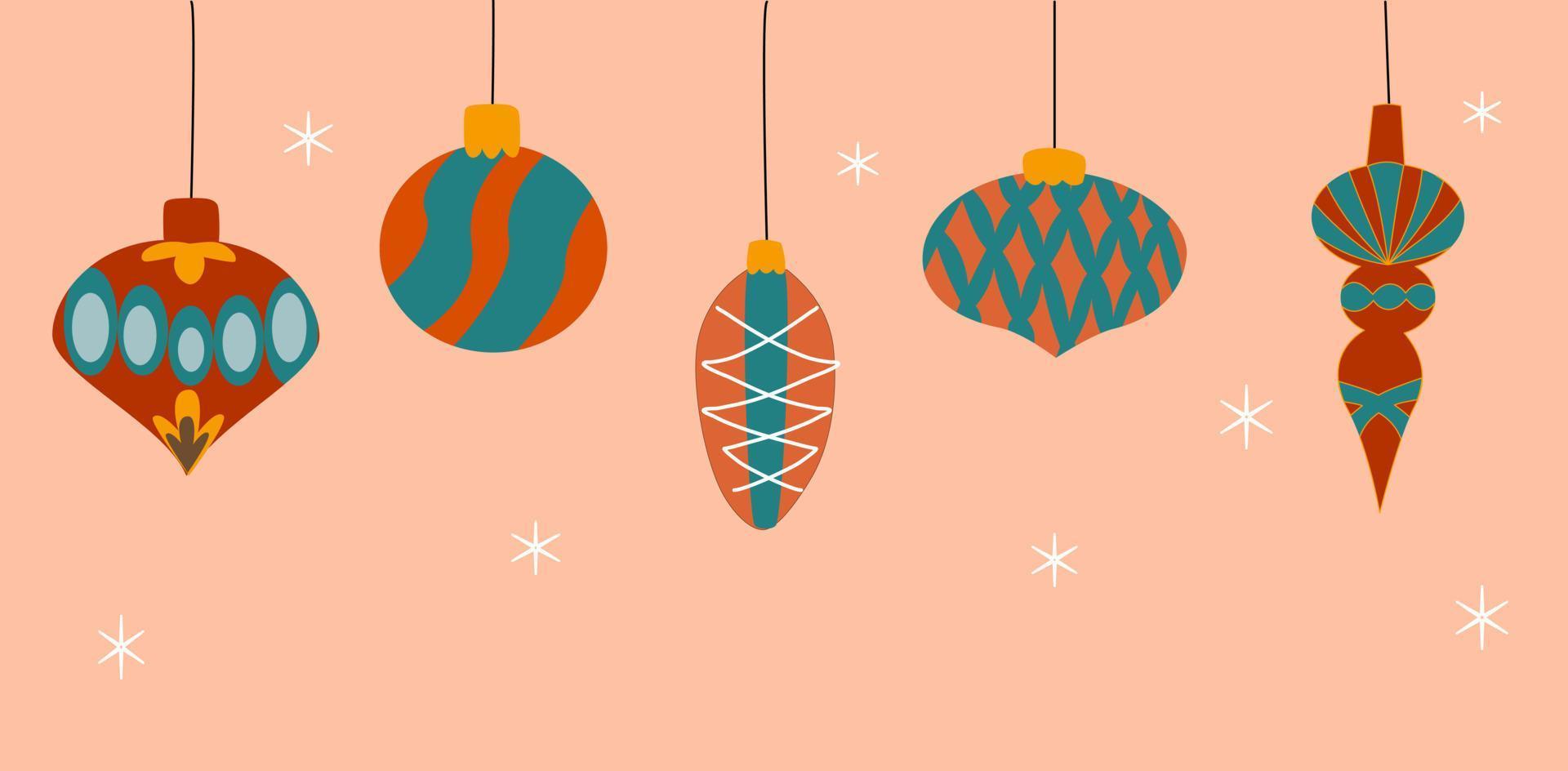christmas banner with vintage toys and glass balls vector