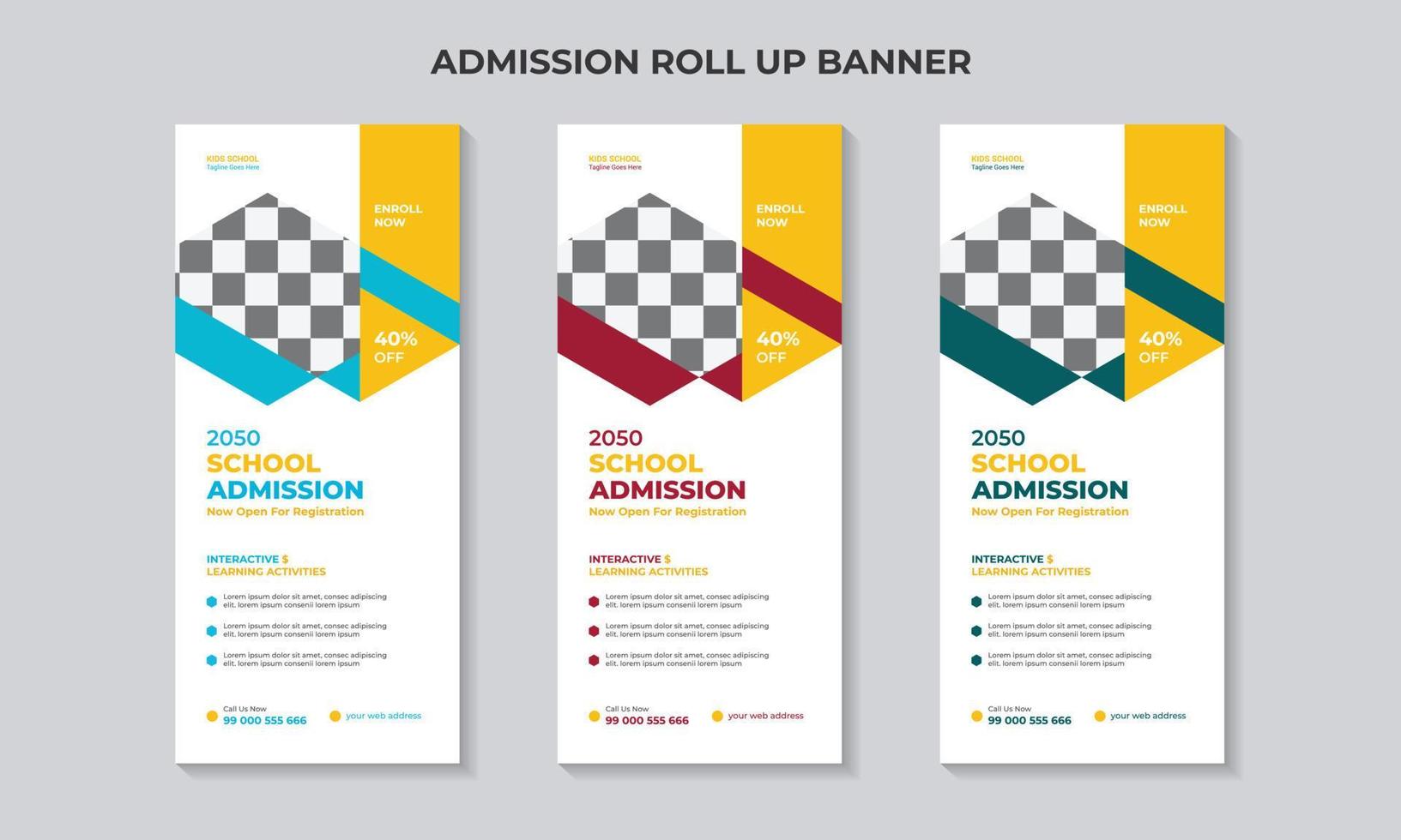 School education admission roll up banner design template with nice background. vector