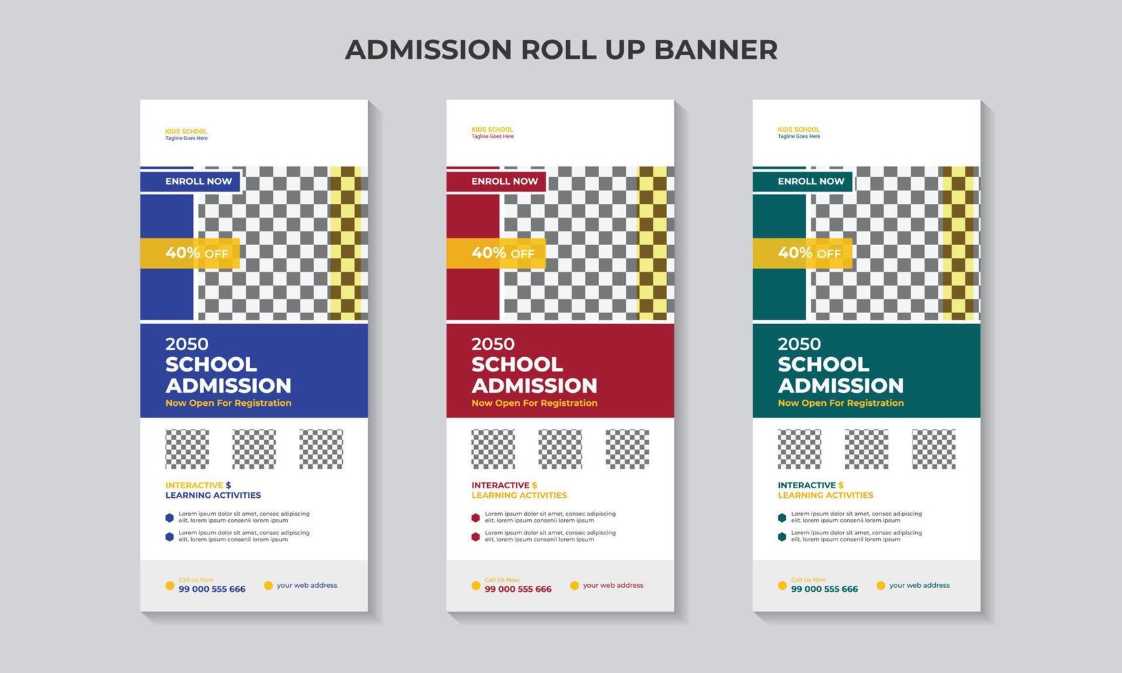 Kids education admission and school admission roll up banner design or rack card design template. vector