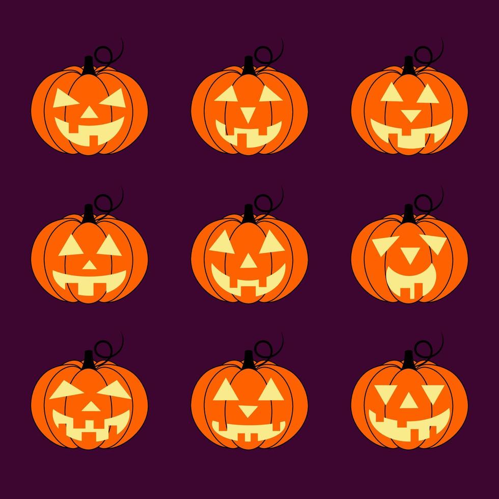 caras felices de calabaza helloween. vacaciones de otoño. ilustración vectorial vector