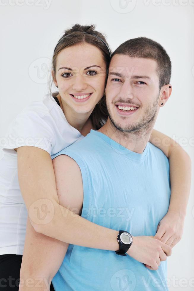 happy young couple fitness workout and fun photo