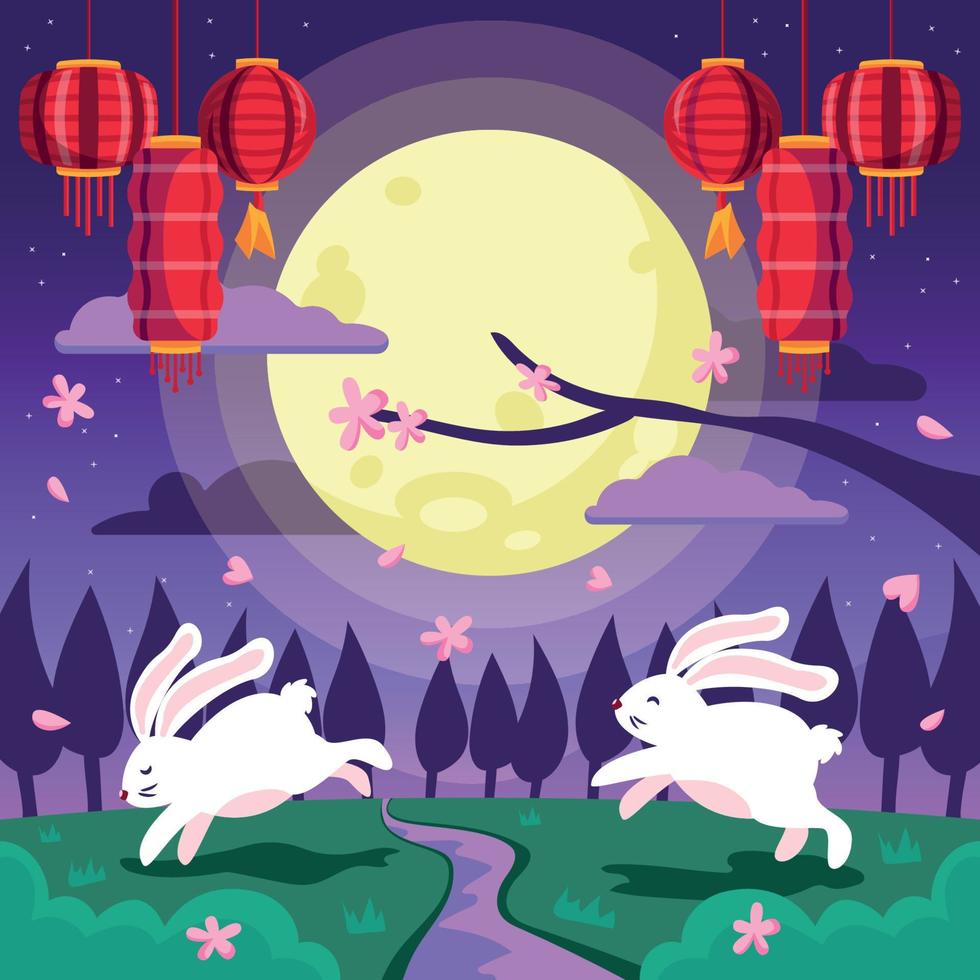 Mid Autumn Festival and Bunnies Background vector