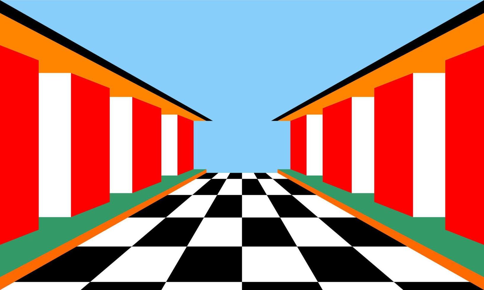 vector illustration of buildings on the side of the chess floor