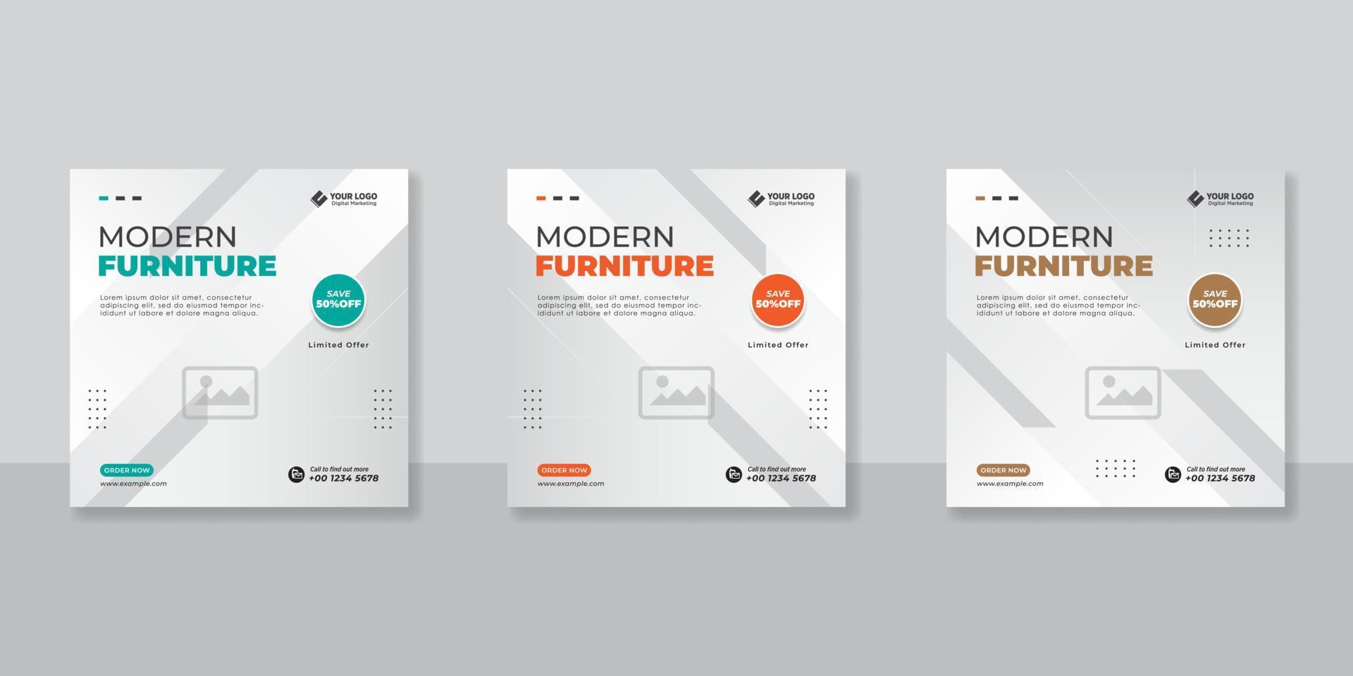 Minimalist furniture sale banner for social media post template vector