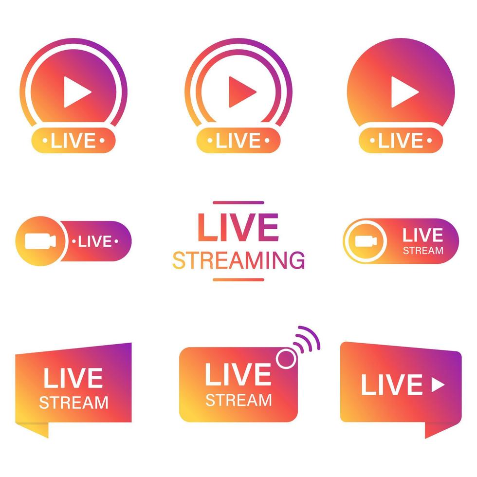 Live Stream Sign Set on White Background. Color Symbol of Online News, Show, Channel Television. Online Broadcast Pictogram. Live Stream Icon. Isolated Vector Illustration.