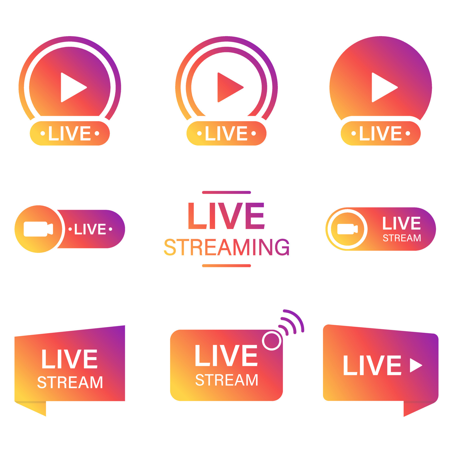 Live Stream Sign Set on White Background. Color Symbol of Online News,  Show, Channel Television. Online Broadcast Pictogram. Live Stream Icon.  Isolated Vector Illustration. 11001155 Vector Art at Vecteezy