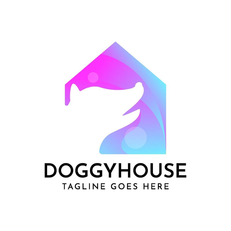 negative space dog and house modern gradient vector logo design element