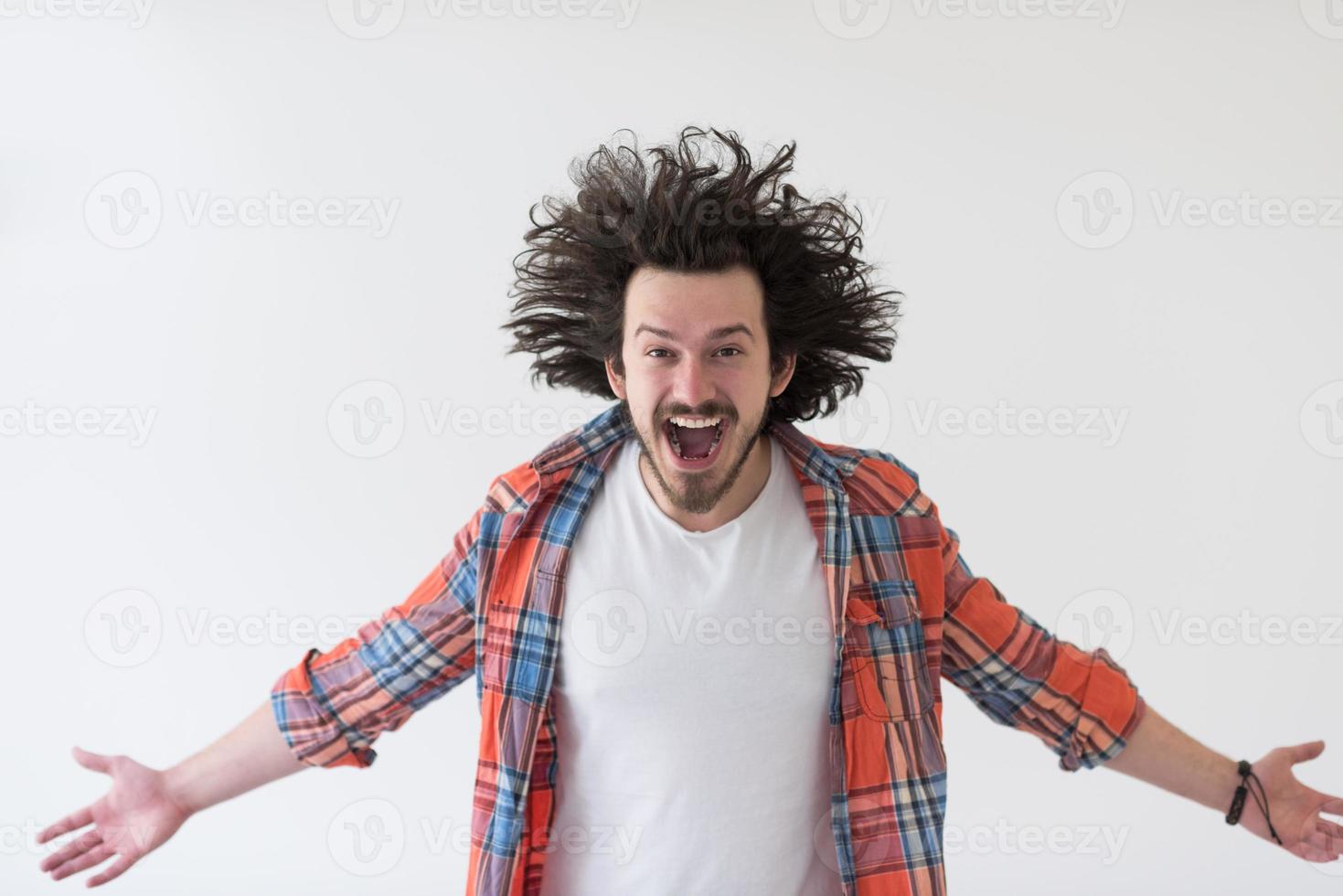 man standing with open arms isolated on a white photo