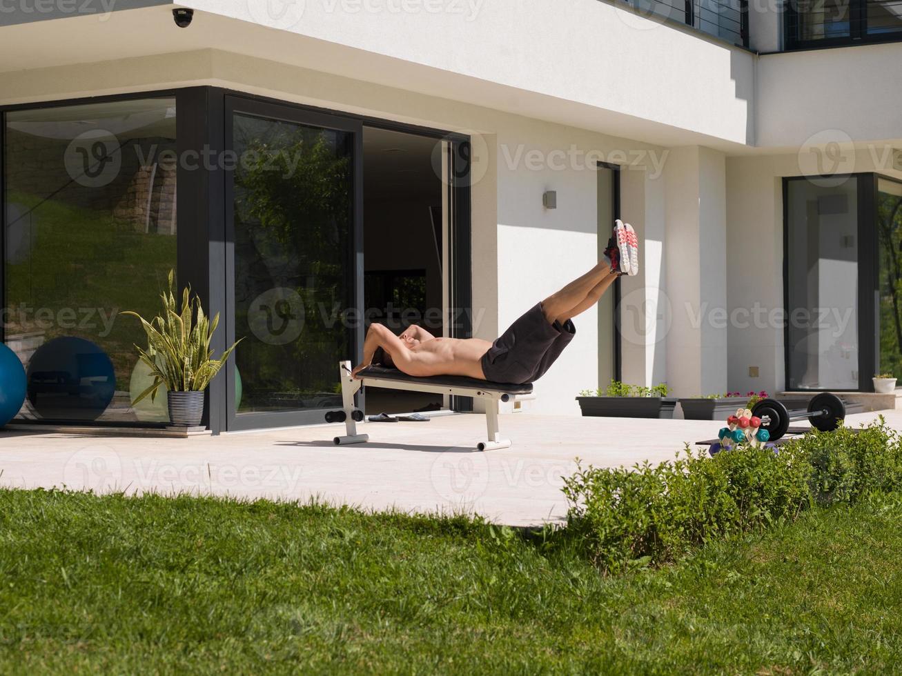 man doing morning exercises photo