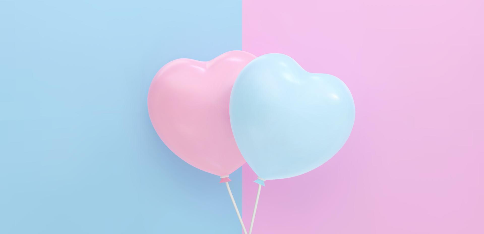 Bouquet, bunch of realistic pink and blue balloons flying. Vector illustration for card, Baby shower, gender reveal party Invitation, design, flyer, poster, decor, banner, web, advertising