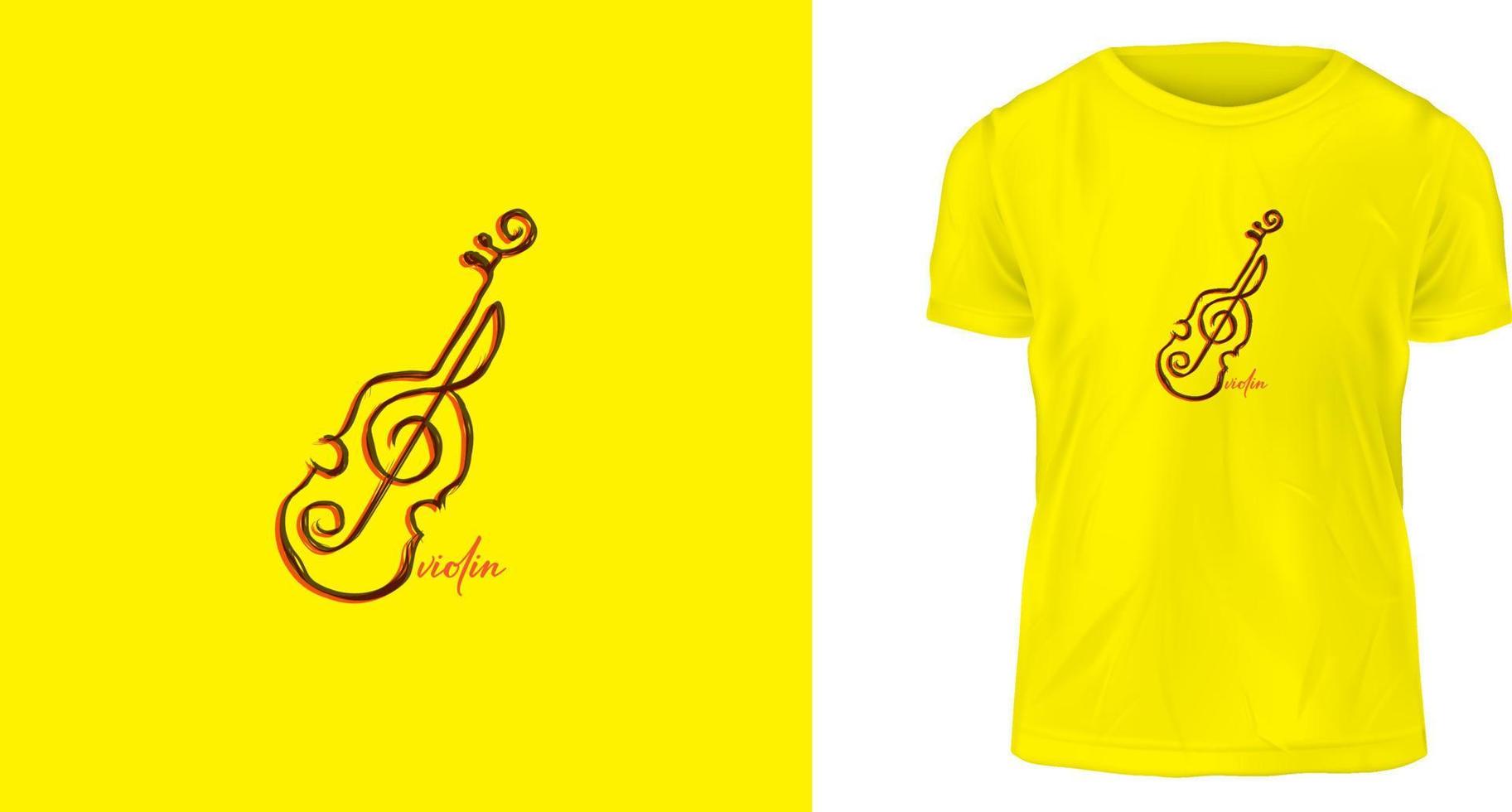 yellow t-shirt design concept, Violin vector