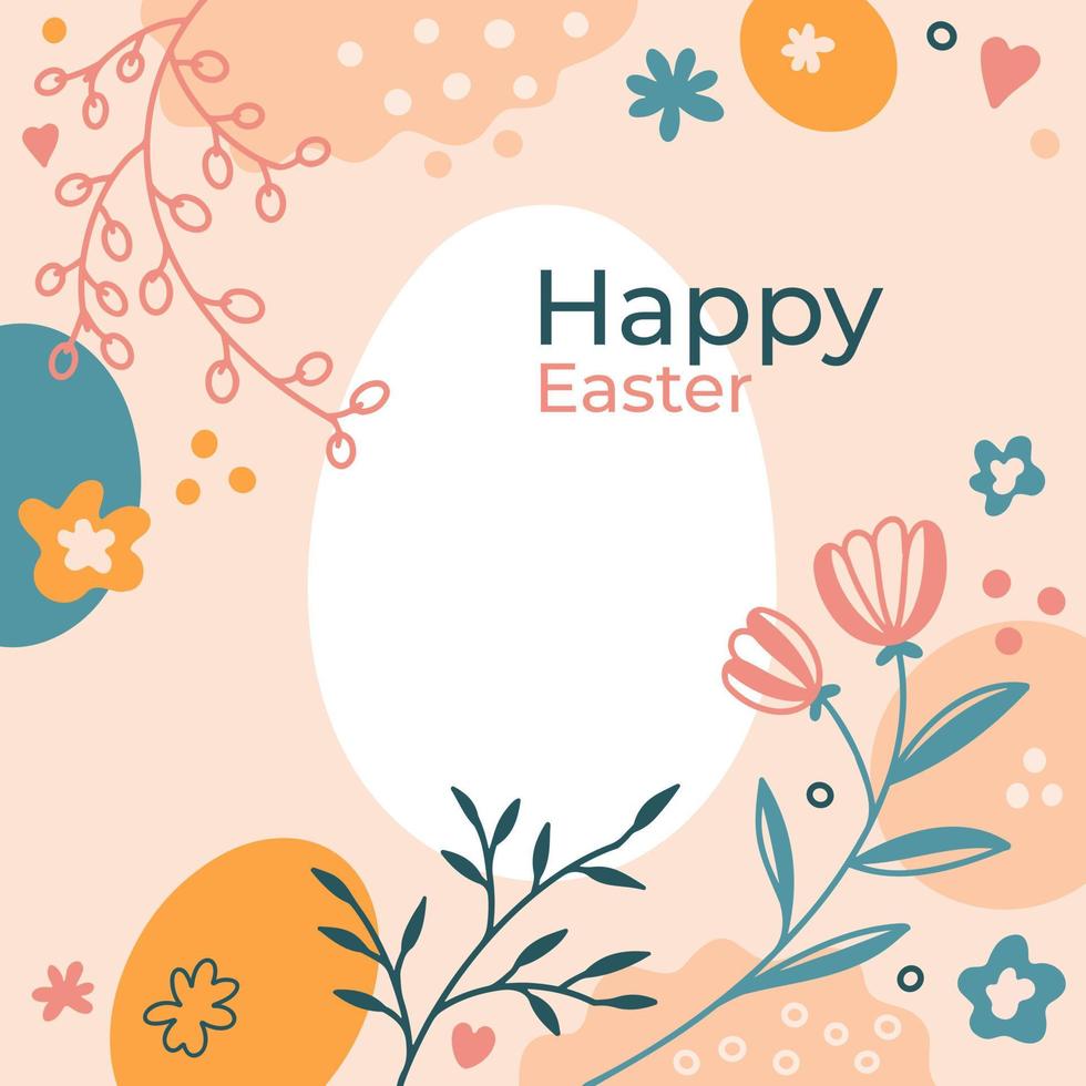 Floral Happy Easter template. Square abstract composition in pastel-colored. vector