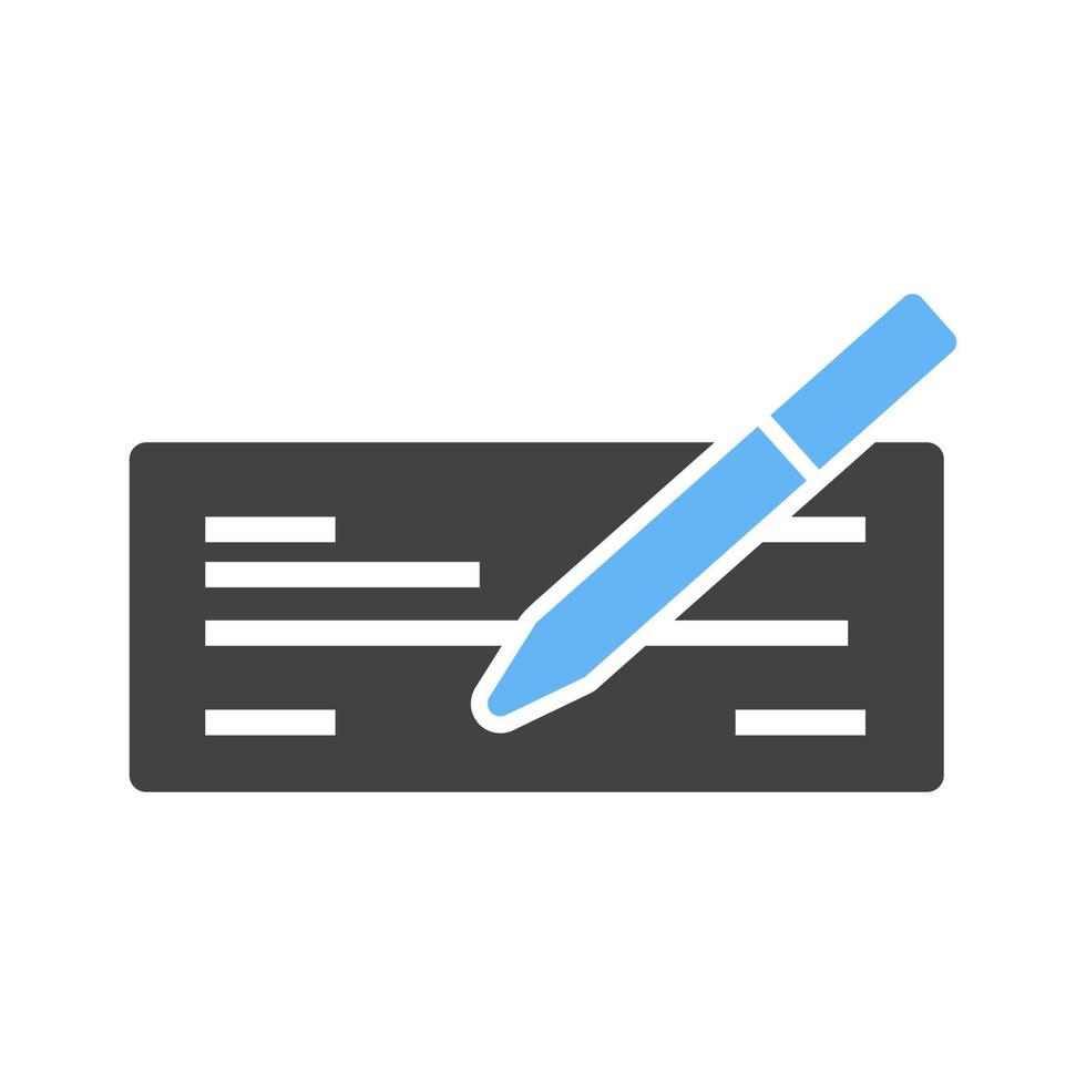 Write Cheque Glyph Blue and Black Icon vector