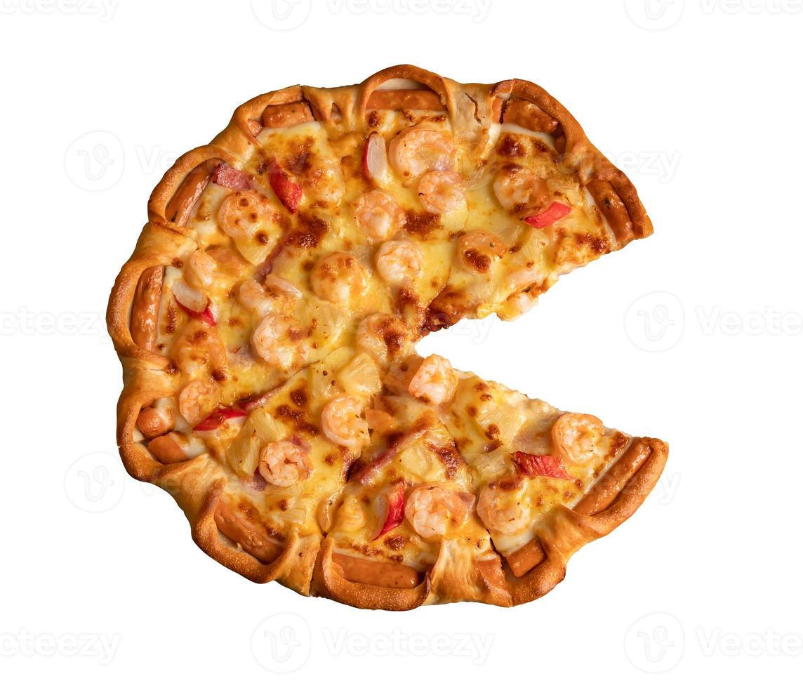 Top-view An appetizing pizza on white background photo