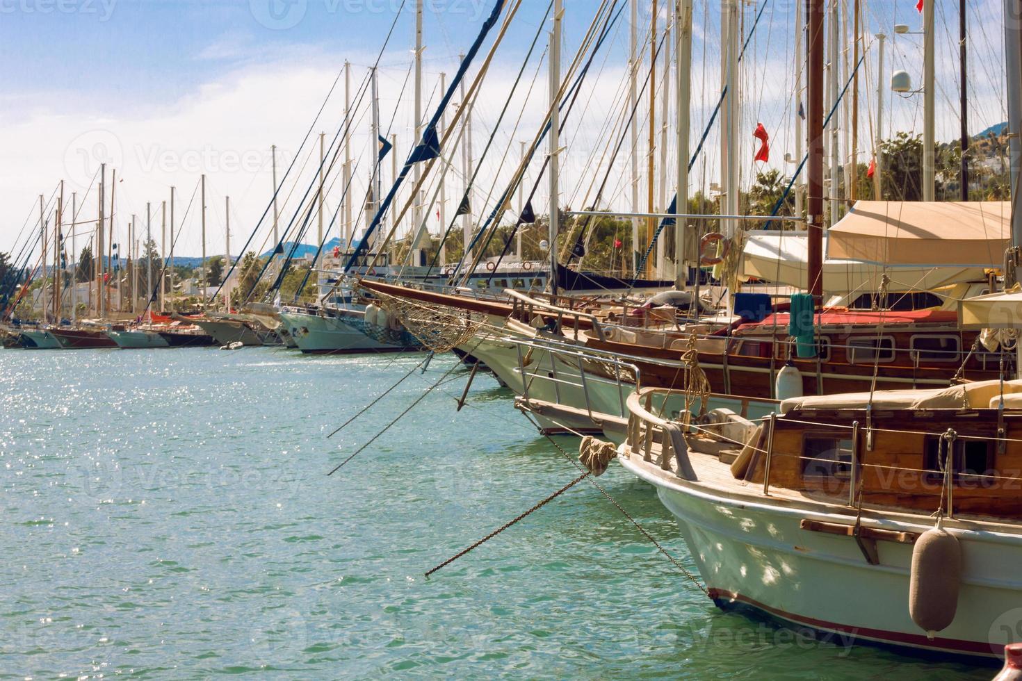 Yacht parking in harbor of the Aegean sea . Turkey Bodrum. photo