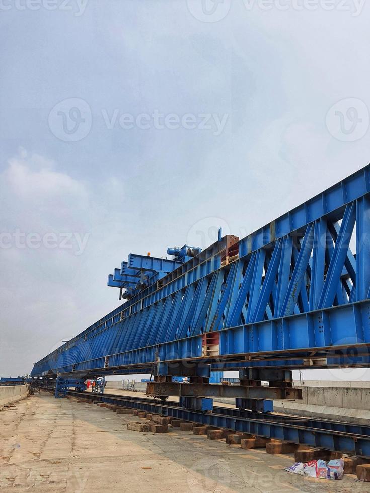 This is the steel structure of a launcher gantry that will be used for erection precast concrete I Girder. photo