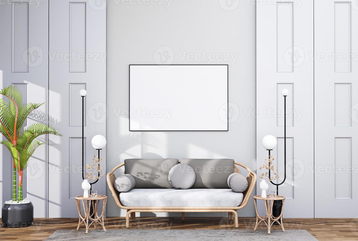 mock up poster frame in modern interior fully furnished rooms background, living room, photo